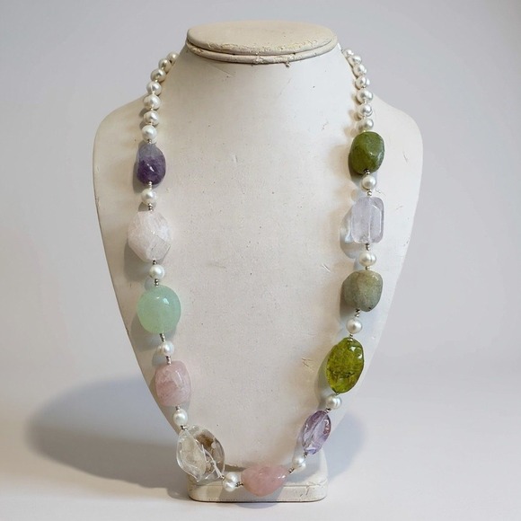 South Sun Jewelry - South‎ Sun Sterling Silver Freshwater Pearl Gemstone Necklace